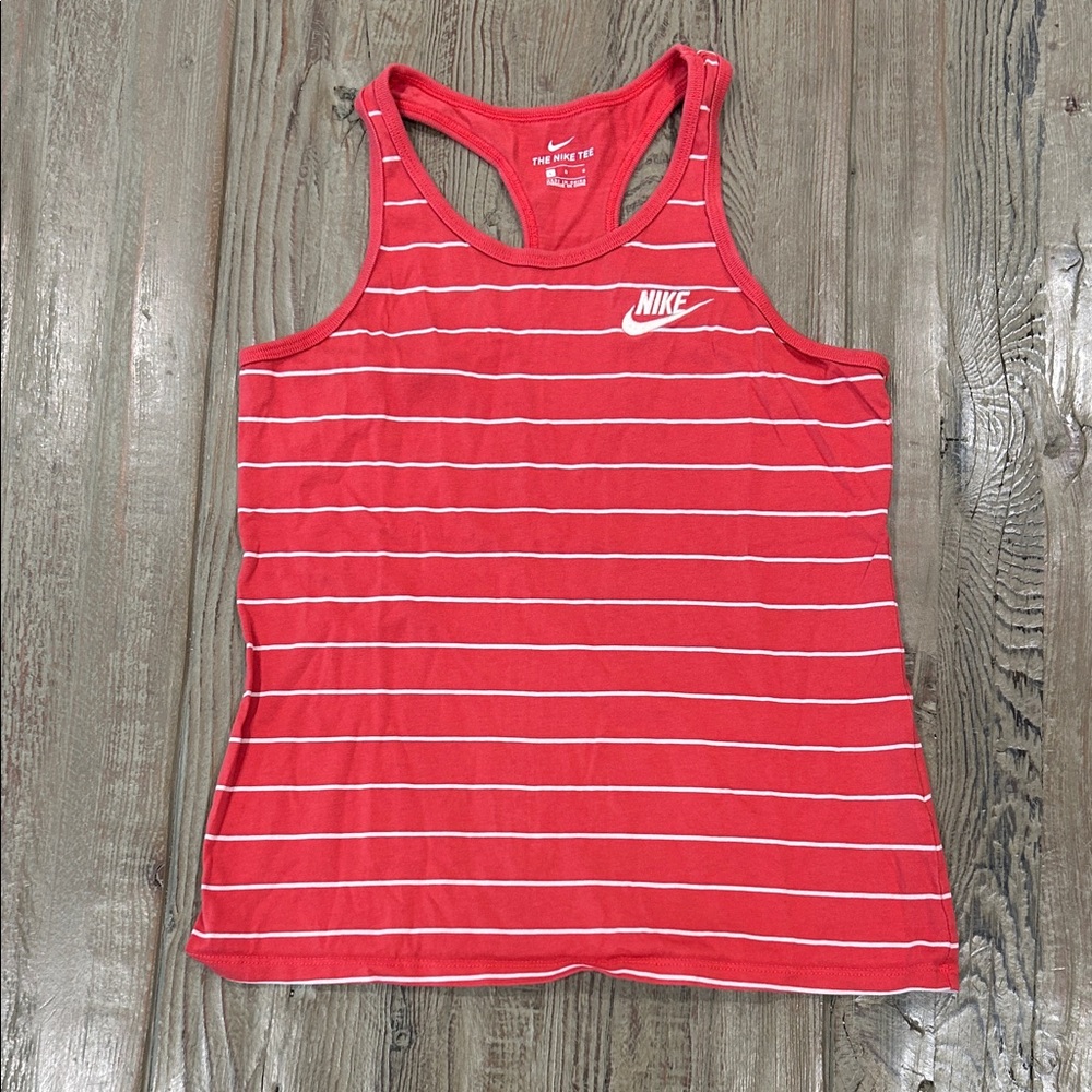 Nike Women's Red and White Striped Tank Top